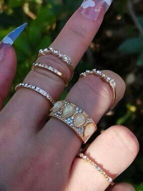 Gold 6pc rhinestone ring set